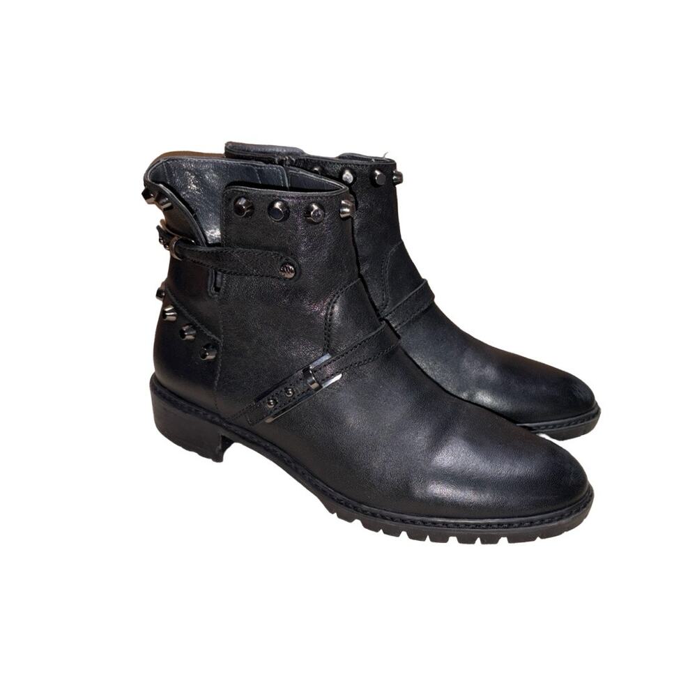Stuart Weitzman 'Go West' Black Leather Studded Booties Size: 9M